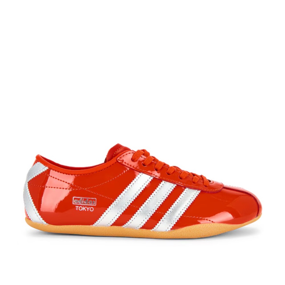 New In Box Adidas PATENT RED Tokyo Sneakers with Silver Stripes